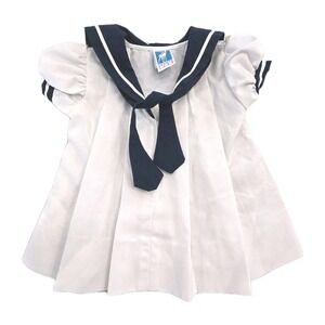 VTG Toddle Tyke Dress Baby Girls 3 Months White Navy Sailor Collar Necktie USA